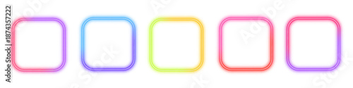 Electric LED gradient square frame with subtle borders and soft line structure. Futuristic box edges highlight smooth illumination in PNG. Neon is used once as visual accent.