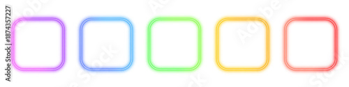 Gradient square, rectangle frame with electric LED light and glowing borders. Futuristic box design features precise line structure in PNG. Neon is included once for emphasis.