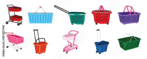 collection of detailed empty shopping cart illustrations