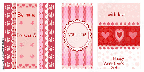 Valentine s day themed cards with paw prints hearts and romantic messages