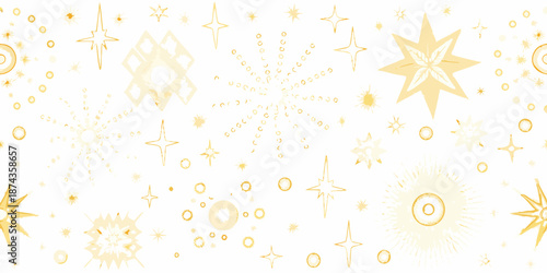 Golden stars and sparkles on a white background a festive pattern