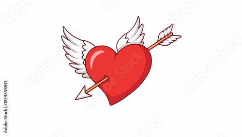 Red Heart with Wings and Arrow Symbolizing Love.