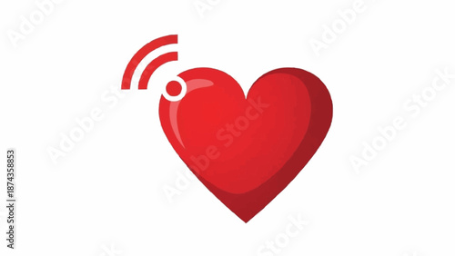 Red Heart Symbol with Wireless Signal Icon.