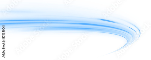 Futuristic blue neon laser lines flow along urban roads. Glowing motion trails, energy waves, and swirling lines illustrate speed and traffic dynamics. Vector illustration PNG.