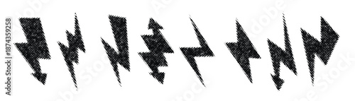 halftone grunge lightning bolt set dotted thunder bolt 