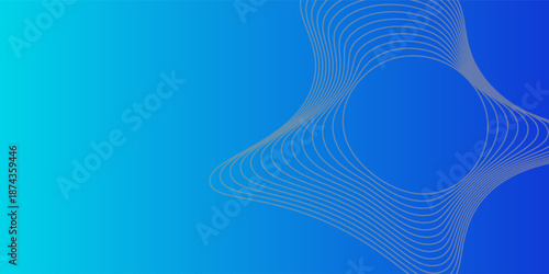 Minimal blue gradient background. Abstract vector long banner with wavy lines and place for text. geometric, fluid, art, blue