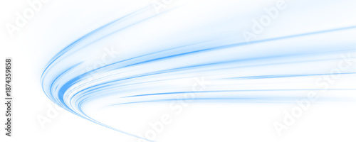 Futuristic blue neon laser lines flow along urban roads. Glowing motion trails, energy waves, and swirling lines illustrate speed and traffic dynamics. Vector illustration PNG.