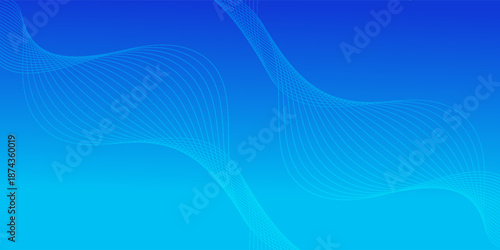 Blue wavy lines abstract vector long banner. Minimal gradient background with place for text. Social media cover, header, web banner