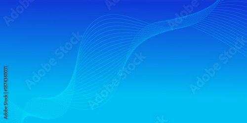 Blue wavy lines abstract vector long banner. Minimal gradient background with place for text. Social media cover, header, web banner