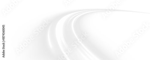 Futuristic white neon laser streaks curve across urban highways. Motion trails, glowing energy waves, winter wind and swirling lines depict speed and traffic movement. Vector illustration PNG.