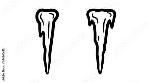 Hand Drawn Style Vector Icons of Melting Icicles Representing Freezing Winter Temperatures and Thawing Ice
