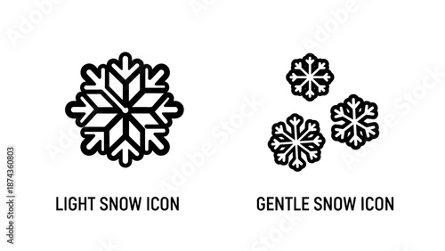 Light snow and gentle snow icons representing low intensity precipitation for winter weather apps and graphics.