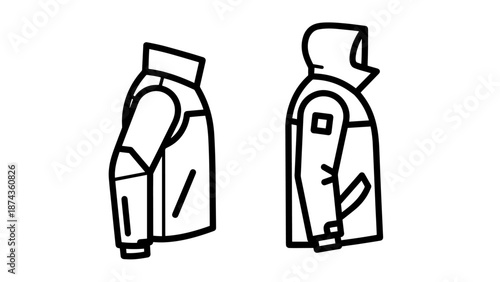 Profile View Line Icons of Winter Jackets and Hooded Parkas for Outdoor Activity Gear