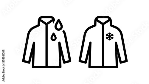 Functional Jacket Icons Highlighting Waterproof and Thermal Protection Features for Outdoor Apparel