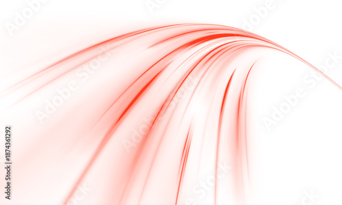Glowing red neon laser lines twist along city streets. Light trail waves, motion swirls, and energy lines highlight dynamic traffic flow and speed. Vector illustration PNG.