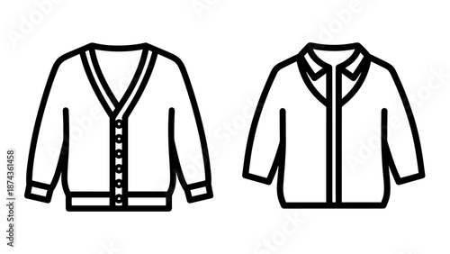 Knitted Winter Apparel Icons Featuring a Classic Button Cardigan and a Long Sleeve Sweater Jacket