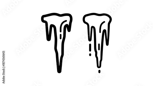 Frozen Icicle Line Icons for Winter Season Decorations, Outline Illustration of Melting Ice Drips and Stalactites for Cold Weather Visuals