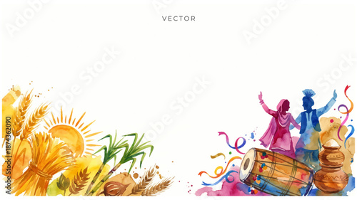 indian harvest festival of lohri and punjabi couple dance, celebration background.