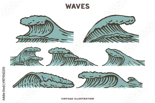 waves bundle retro vintage illustration