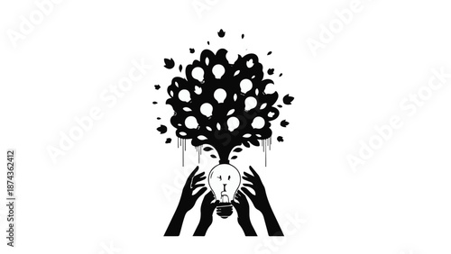 Person with hands on face and exploding thoughts