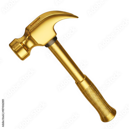 Luxurious golden hammer with intricate handle design isolated on transparent background