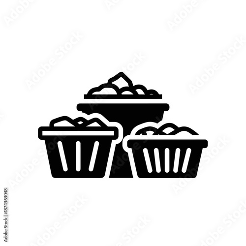 Three Baskets Full of Gravel, Sand, or Soil - Icon and Symbol