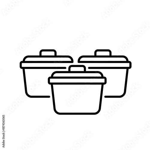 Three Cooking Pots with Lids, Kitchenware Icon, Food Preparation, Vector Illustration