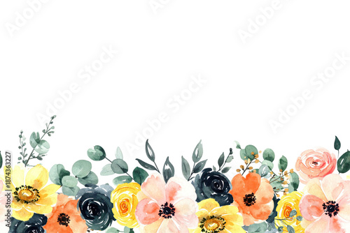 Flower watercolor frame for wedding, birthday, card, background, invitation, wallpaper, sticker, decoration etc.
