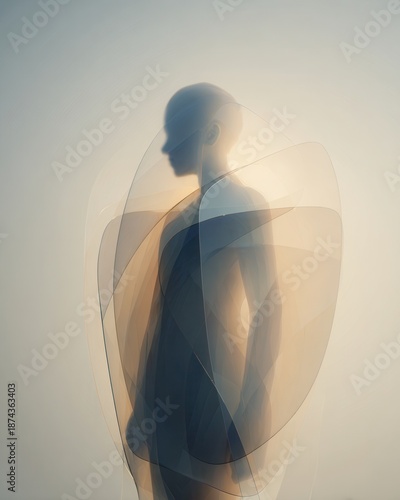 Abstract human figure with soft translucent layers, medical care and prevention concept