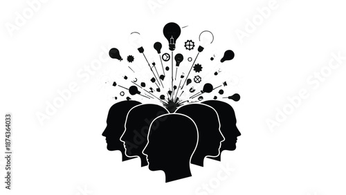 Silhouettes of people with creative ideas and thoughts