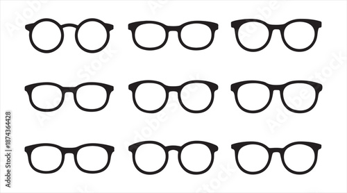 Monochrome eyeglass frame icon set for vision and fashion design
