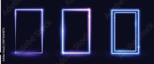 neon glowing rectangular door set blue purple shining