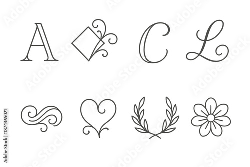 Elegant Outline Design. Classic Elegance set in outline vector style : thin serif outline, graceful monoline letter, gentle italic sweep, refined glyph stem,