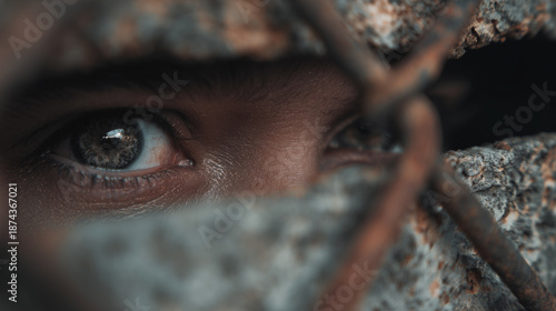 Wallpaper Mural A person's eye is visible through a metal fence Torontodigital.ca