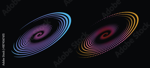  halftone speed spiral set colorful dynamic dotted lines in