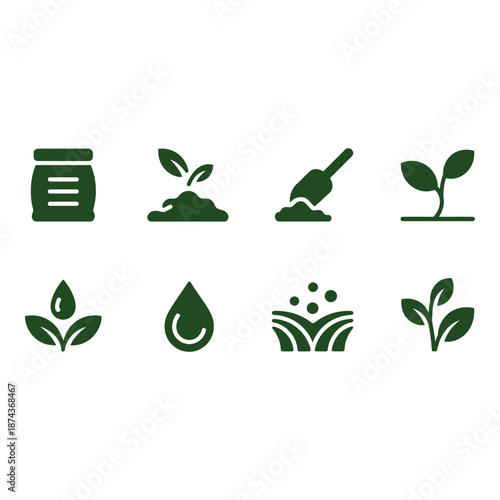 Gardening icons set for agriculture and plant care