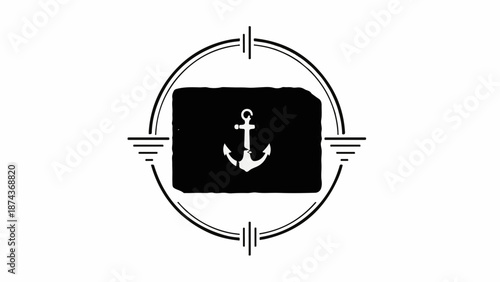 Nautical anchor symbol centered within a stylized compass and target graphic