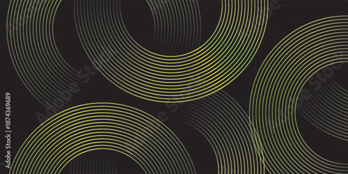 Abstract glowing circle lines on black background. Geometric stripe line art design. Modern shiny yellow lines. Futuristic technology concept. Suit for poster, cover, banner, brochure, website