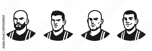 Set of four diverse male portraits in a graphic illustration style.