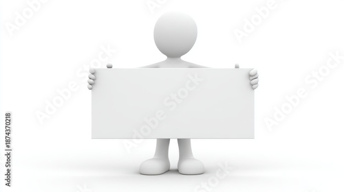 3d stick figure holding blank sign, isolated on transparent background