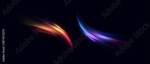 Vibrant glowing swirls with smooth motion blur against a dark background. Dynamic glowing swirls for energetic effects, speed accents, and futuristic overlays.