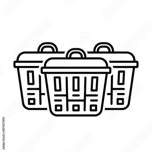 Three Outline Laundry Baskets Grouped Together, Simple Vector Illustration