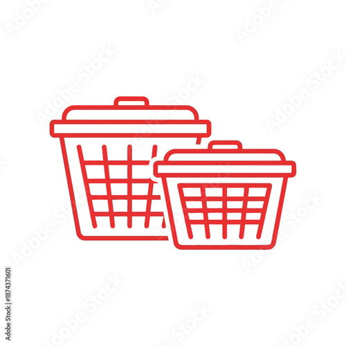 Two red line art trash cans, one larger than the other, on a white background.