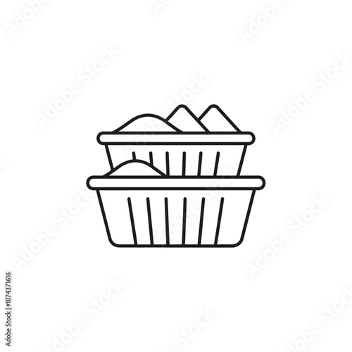 Two stacked baskets filled with sand, simple line art icon