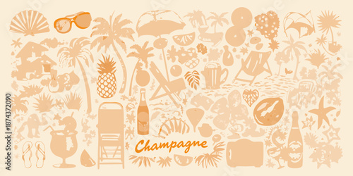 Summer vibes a collection of beach essentials and tropical fruit illustrations