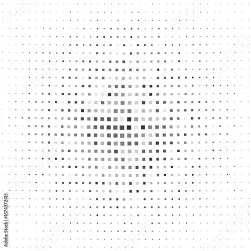 Grey abstract halftone pixel pattern art vector illustration background design. Halftone gradient background with grunge. Square seamless pattern. Abstract geometric background with squares.