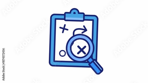 Blue icon clipboard plan diagram with a magnifying glass.. Perfect for presentations, reports, project management tools, and data analysis.