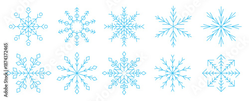  blue linear snowflakes set simple snow flake icon 
