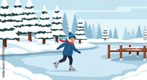 Ice Skater Enjoying Winter Fun on a Frozen Pond.