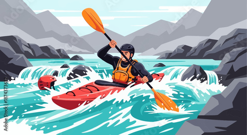 Kayaker Navigating Rapids A Thrilling Whitewater Adventure.